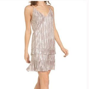 Lost + Wander Mini Slip Tiered Ruffle Dress Silver Small